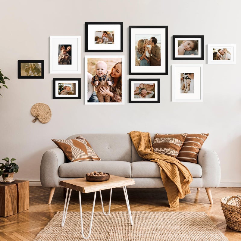 KINLINK 11x14 Picture Frame Black, Solid Wood Frames with Acrylic Plexiglass for Pictures 5x7/8x10 with Mat or 11x14 without Mat, Tabletop and Wall Display, Set of 4 - Image 5